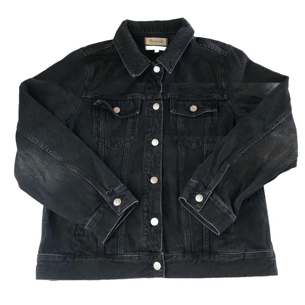 Madewell Classic Black Denim Jean Jacket Trucker Faded Wash Size XL